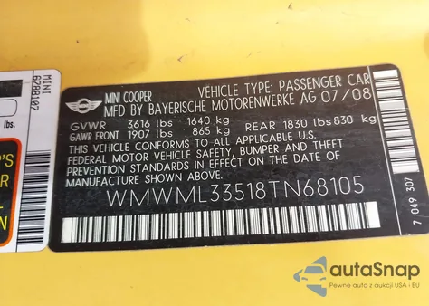 2008 Mini Cooper Clubman z USA, uszkodzony, nr VIN WMWML33518TN68105